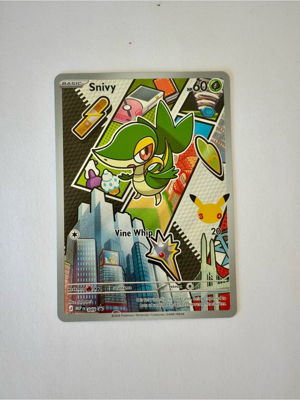 Pokemon First Partner Illustration Snivy Trading Card - Green, Yellow, Black